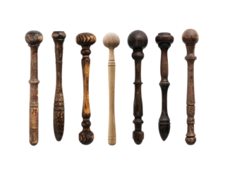 Wooden staffs show texture details. Rich detail & color for book illustrations or historical fantasy.
