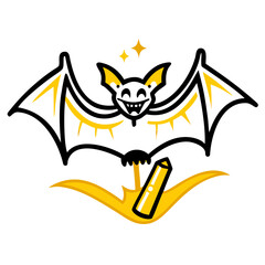 Vector art of a cartoon bat is holding a crystal isolated on white background