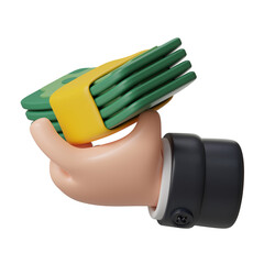 3D Hand Holding Thick Stack of Cash Bills Gesture Illustration