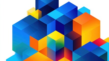 Obraz premium An arrangement of geometric shapes forms a striking abstract design filled with vibrant colors. The interplay of blues, oranges, and yellows creates depth and visual interest, inviting exploration