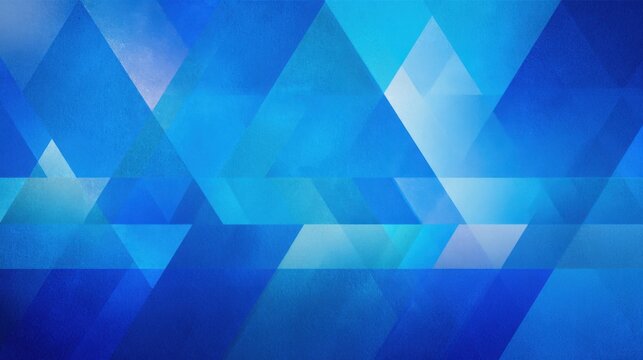 This composition features an array of overlapping blue triangles displaying different shades and textures. The geometric design creates a sense of depth and movement, captivating the viewer
