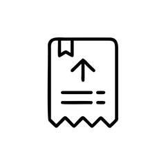 Outline icon a receipt with an upward arrow bookmark upload