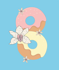 Flat Design Illustration with Two Donuts at Vanilla Taste 