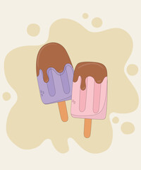 Flat Design Illustration with Two Ice Cream at Chocolate Doping