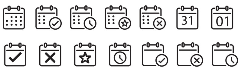 line Calendar Icons – Vector Clipart for Events, Appointments, and Office Use