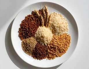 Variety of Grains and Seeds on White Plate