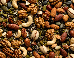 Variety of Nuts and Seeds Mix Close Up