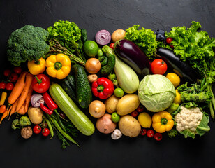 Vibrant Assortment of Fresh Vegetables on Dark Background