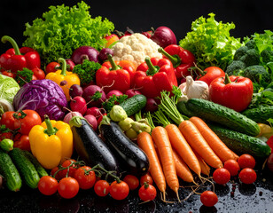 Vibrant Assortment of Fresh Vegetables on Dark Background