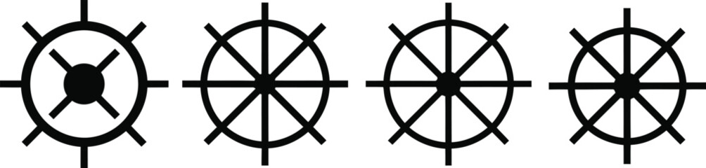 Paddle Wheel Silhouette Icon Vector Set - Boat Propulsion Device