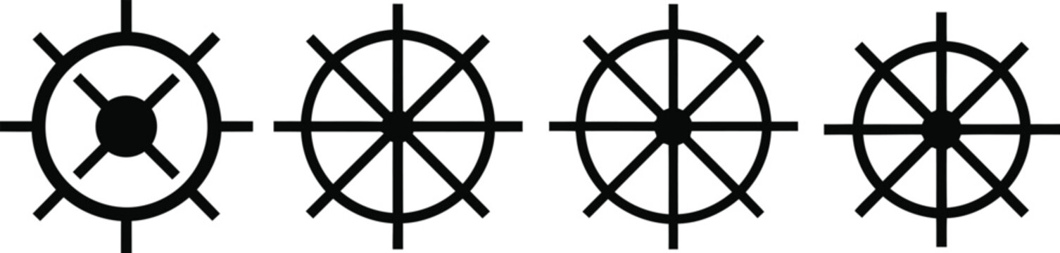 Paddle Wheel Silhouette Icon Vector Set - Boat Propulsion Device