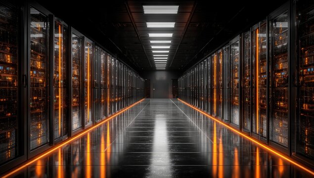 Dark server room corridor - Powered by Adobe