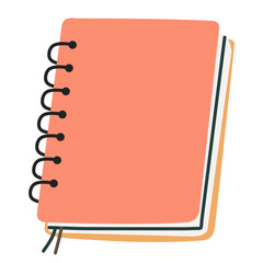 Spiral notebook in orange color, perfect for journaling, note-taking, or study illustrations.