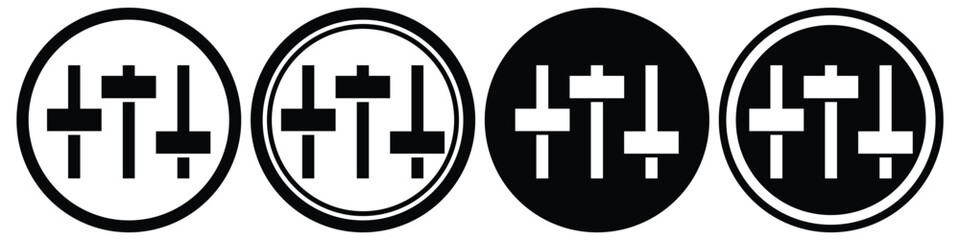 Black and White Slider Icons Set – Settings and Control Panel Symbols in Circular UI Design

