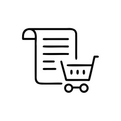 Outline shopping cart icon next to a document with horizontal lines list