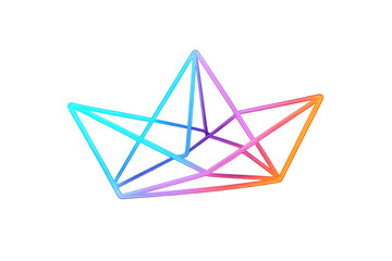 Colorful neon light forming an origami paper boat shape, perfect for creative projects on transparent background