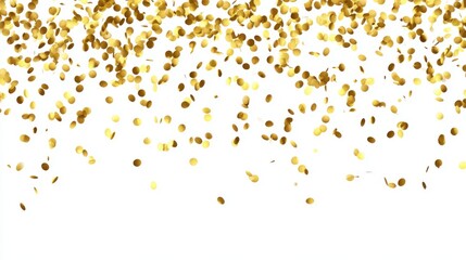 Golden confetti gracefully floats down against a clean white background, adding a celebratory touch to an event. The sparkling pieces create a joyful ambiance of festivity