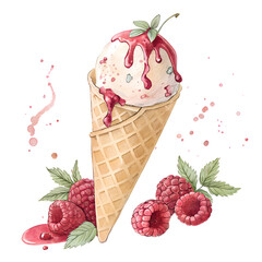 Strawberry ice cream with fresh berries and fruits in a glass summer dessert