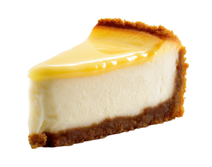 Delicious slice of lemon cheesecake on transparent background