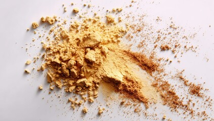 Scattered golden and light brown powders on white background