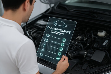Smart vehicle diagnostics and automotive repair checklist interface for car maintenance inspection with digital technology and modern service tracking solution
