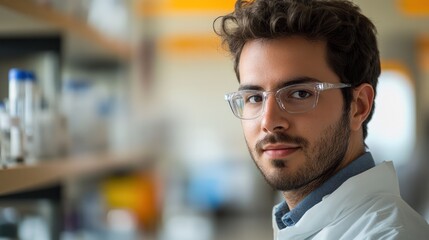 Obraz premium Professional lab technician with focused eyes, using microscope in sterile lab, scientific ambiance