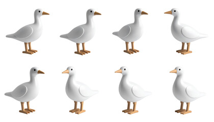 Fototapeta premium Charming flock of six white ducks, a closeup view of pristine feathers and distinctive brown feet