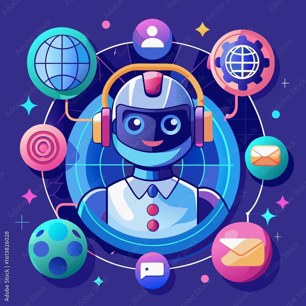 Poster global social network connections: a colorful design of interconnected lines and spots, symbolizing 