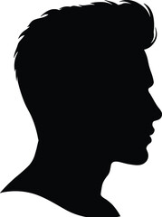 Silhouette side profile of man, black white design, anonymous male figure, conceptual art, isolated portrait, abstract human outline illustration