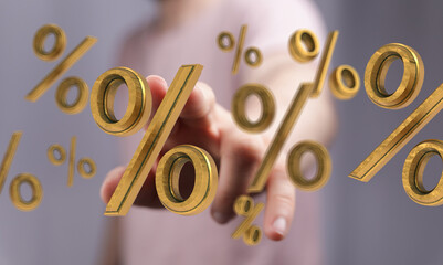 3D render of gold percentage symbols. Perfect for finance, business, and sale concepts.