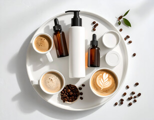 White Tray with Coffee, Skincare Products, and Coffee Beans