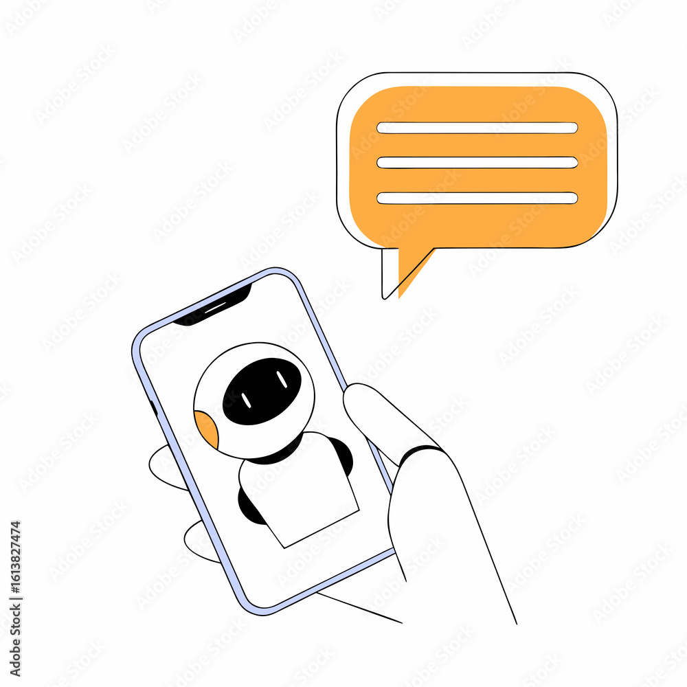 Poster mobile phone in hand vector with camera icon and security features, a digital communication device
