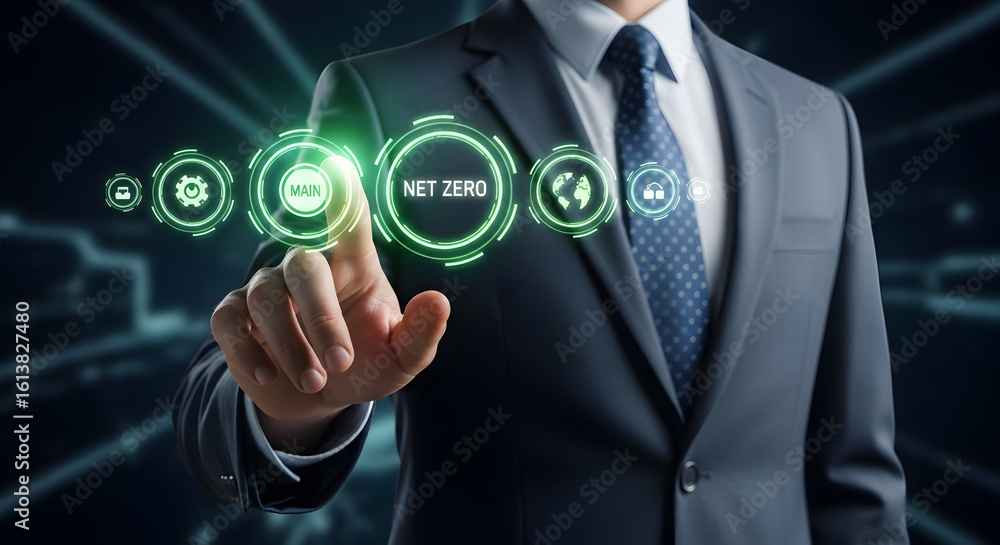 Poster businessman touches a glowing 