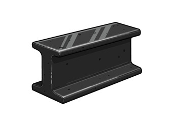 Steel I-Beam Illustration – Heavy Metal Construction Support Icon, Black Structural Beam Drawing for Architecture, Engineering, Industry, and Building Design

