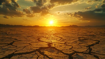 Cracked and Desolate Barren Landscape Under Harsh Sun Depicts Fragility of Life on a Parched Planet