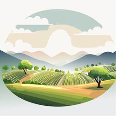 Obraz premium Serene Vineyard Landscape with Rolling Hills and Lush Green Vegetation