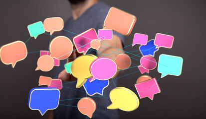 Abstract image of interconnected speech bubbles, representing communication and networking.