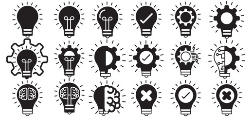 Flat Light Bulb and Idea Icons – Vector Symbol Collection