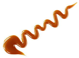 Flowing caramel sauce drizzled on transparent background
