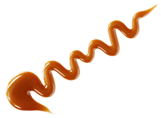 Flowing caramel sauce drizzled on transparent background