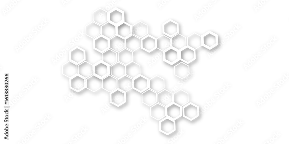 Fototapete an abstract arrangement of interconnected hexagonal shapes in subtle white and light gray, with soft
