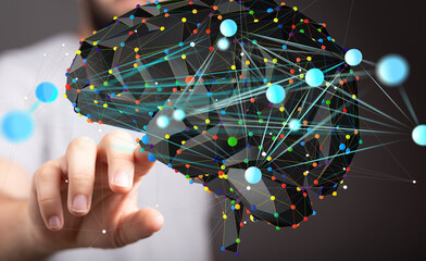 Abstract image of a digital brain network. Perfect for AI, technology, and neural network concepts.