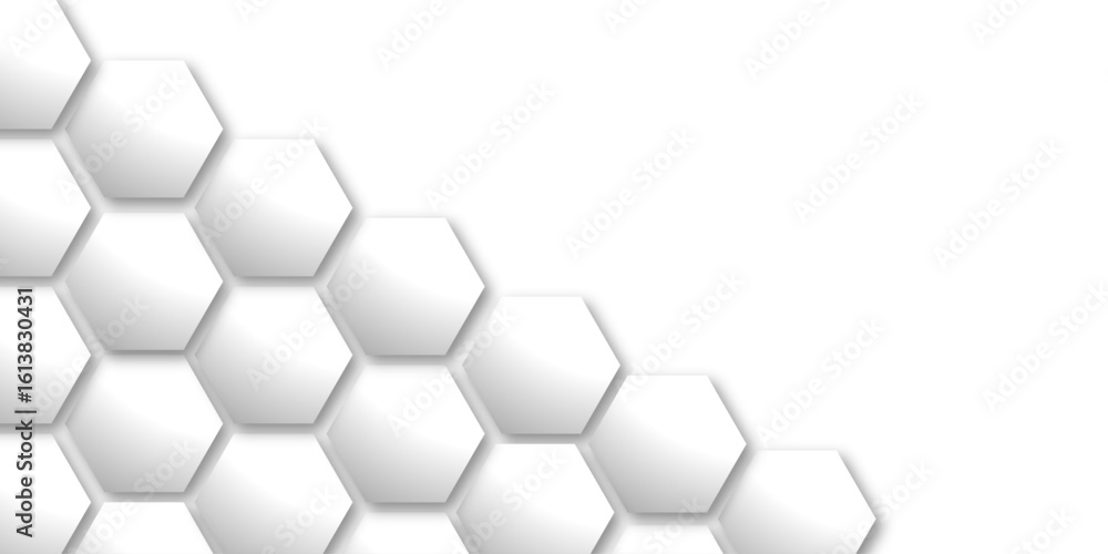 Fototapete an abstract arrangement of interconnected hexagonal shapes in subtle white and light gray, with soft