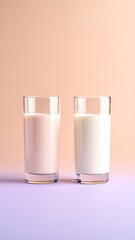 Two Transparent Glasses Filled With Pink And White Liquids Set Against A Subtle Periwinkle And Warm Blush Blend Background
