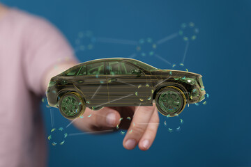 Futuristic car design concept.  Digital rendering of a vehicle. Automotive innovation.