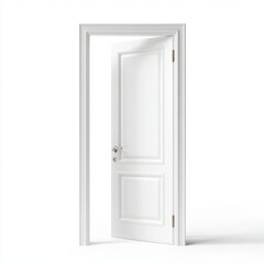 Naklejka premium An open white door revealing a bright and hopeful space, inviting entry. The clean and modern design suggests new beginnings and opportunities.