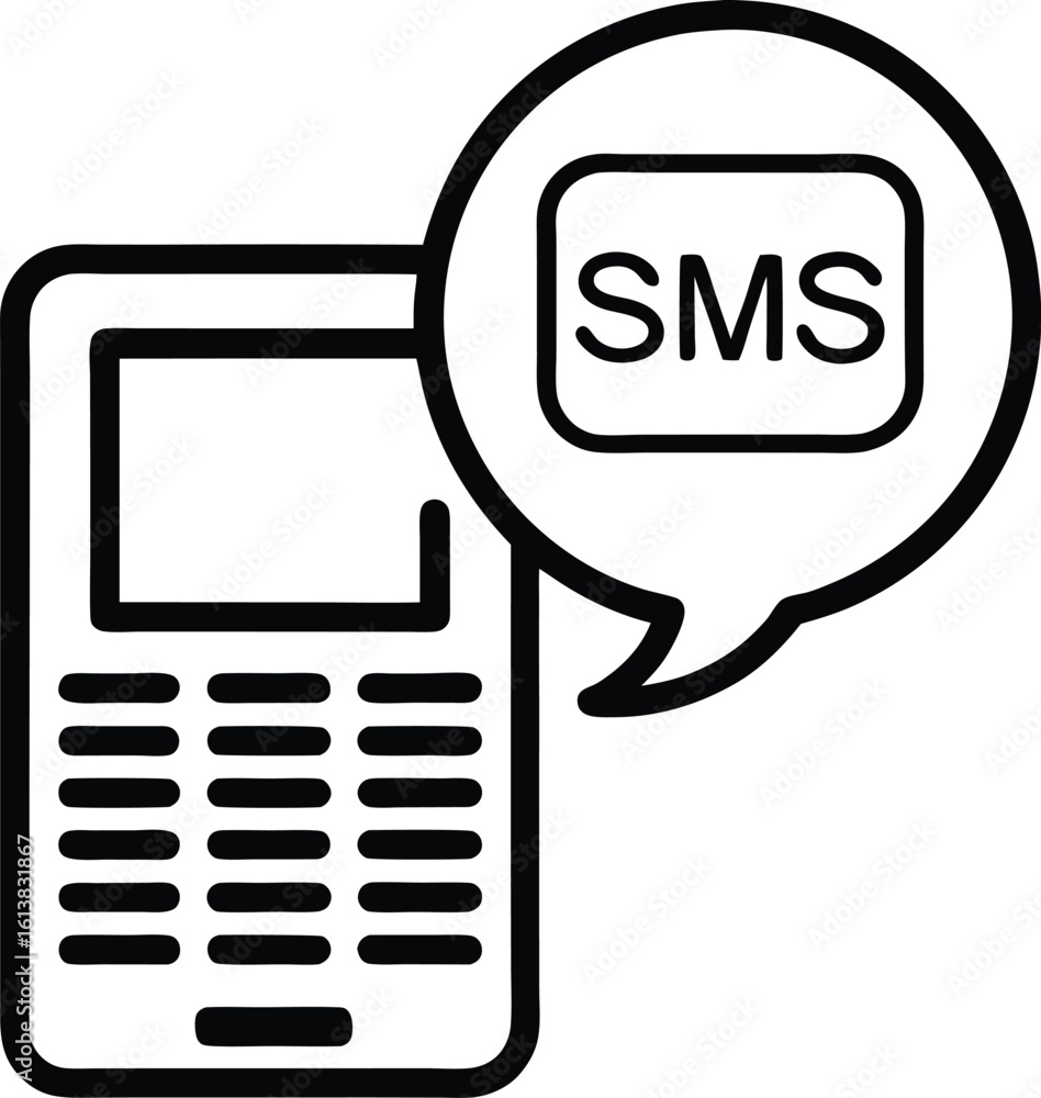 Poster vector art of a mobile phone with an sms bubble represents text messaging, isolated on white backgro