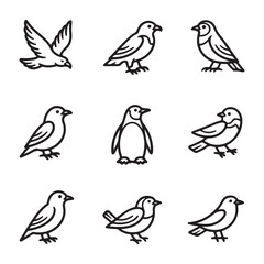 Minimalist Bird Line Icons Set – Elegant Outline Sparrow Vector Collection