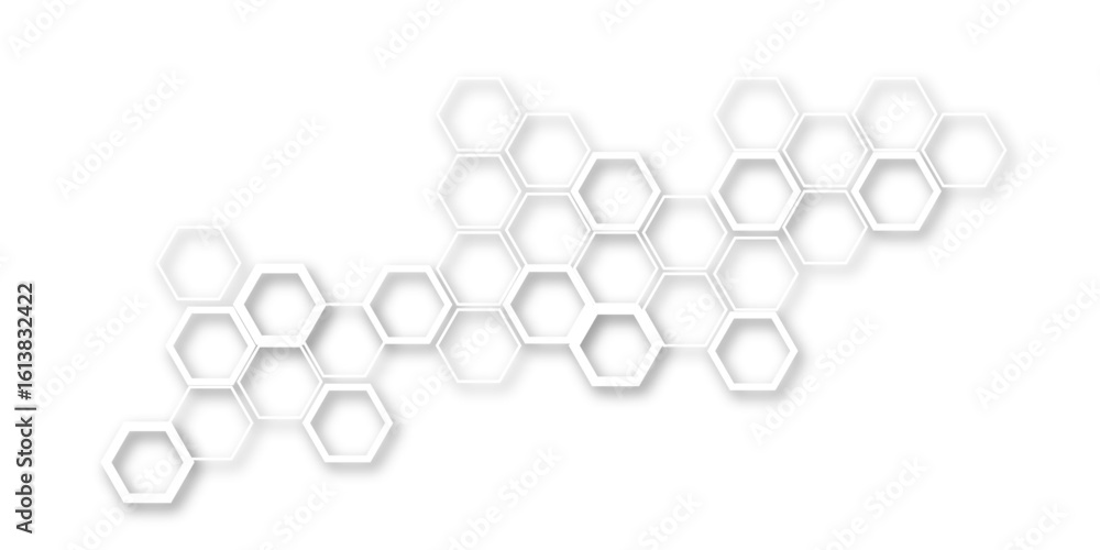 Fototapete an abstract arrangement of interconnected hexagonal shapes in subtle white and light gray, with soft