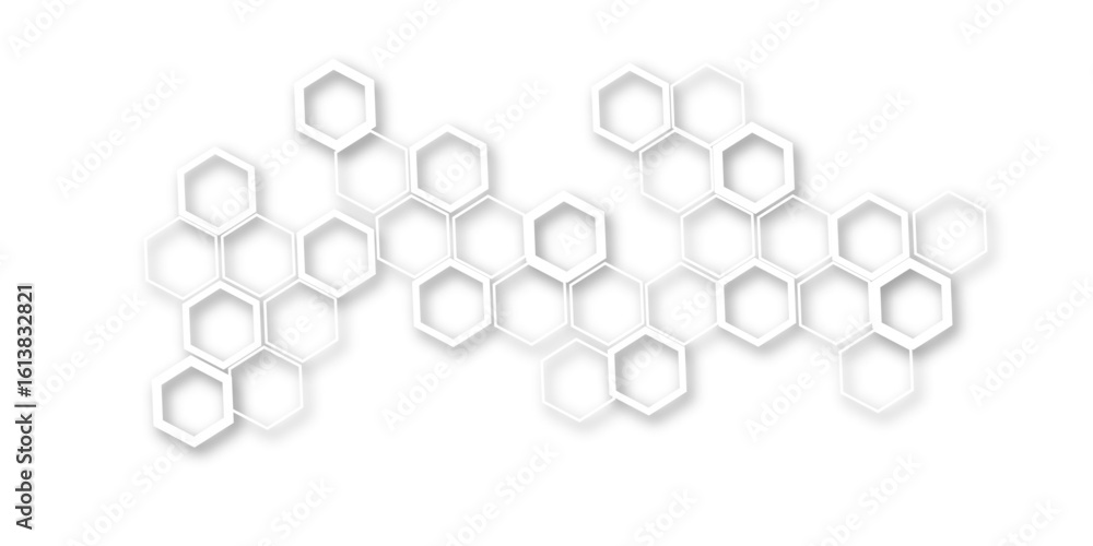 Fototapete an abstract arrangement of interconnected hexagonal shapes in subtle white and light gray, with soft